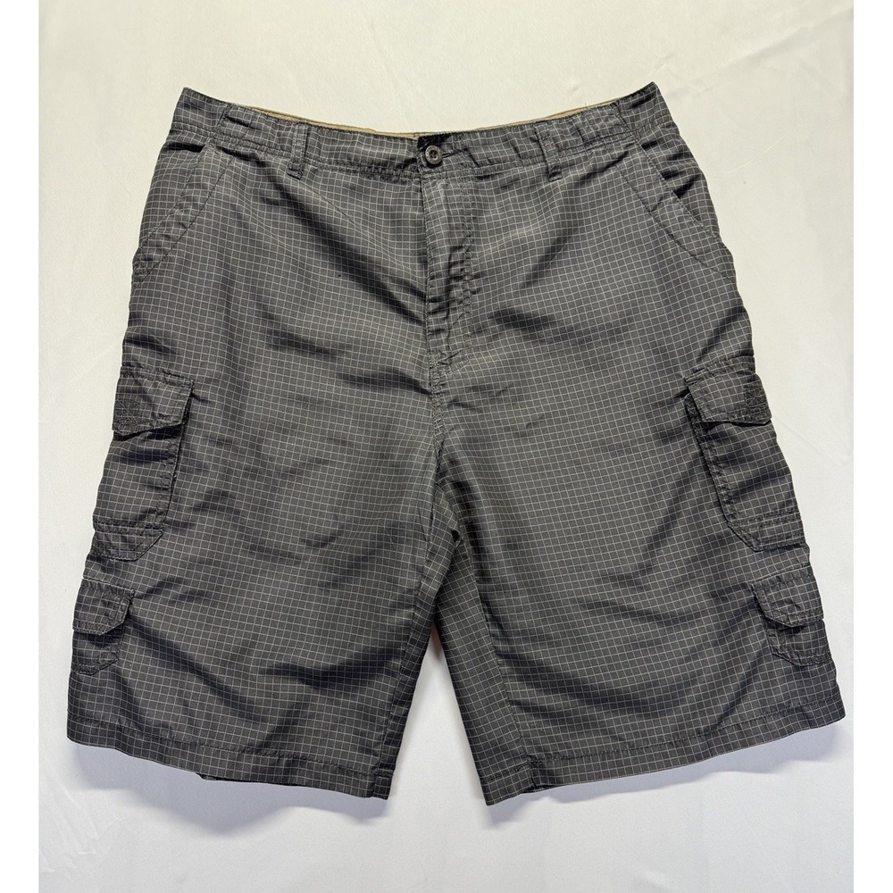 Airwalk Cargo Shorts Mens 36 Gray Plaid Ripstop Utility Outdoor Casual Hiking